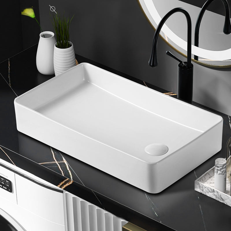 Traditional Vessel Bathroom Sink Rectangular Porcelain with Pop-Up Drain Vessel Clearhalo 'Bathroom Remodel & Bathroom Fixtures' 'Bathroom Sinks & Faucet Components' 'Bathroom Sinks' 'bathroom_sink' 'Home Improvement' 'home_improvement' 'home_improvement_bathroom_sink' 7133514