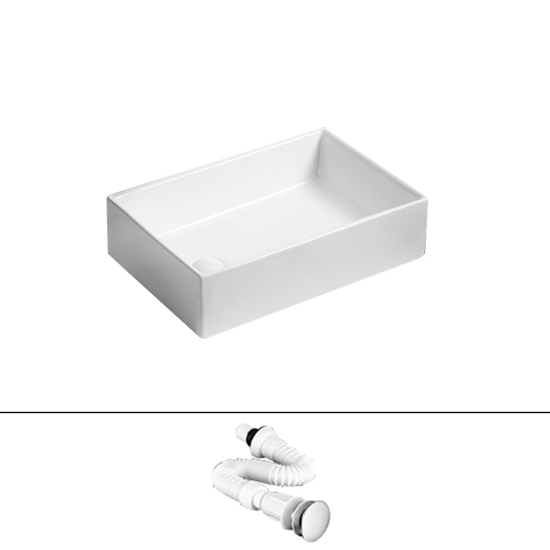 Traditional Vessel Bathroom Sink Rectangular Porcelain with Pop-Up Drain Vessel 23.6"L x 15.7"W x 6.3"H White Sink Clearhalo 'Bathroom Remodel & Bathroom Fixtures' 'Bathroom Sinks & Faucet Components' 'Bathroom Sinks' 'bathroom_sink' 'Home Improvement' 'home_improvement' 'home_improvement_bathroom_sink' 7133515