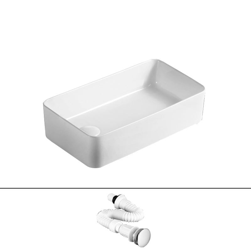Traditional Vessel Bathroom Sink Rectangular Porcelain with Pop-Up Drain Vessel 19.3"L x 11.4"W x 4.9"H White Sink Clearhalo 'Bathroom Remodel & Bathroom Fixtures' 'Bathroom Sinks & Faucet Components' 'Bathroom Sinks' 'bathroom_sink' 'Home Improvement' 'home_improvement' 'home_improvement_bathroom_sink' 7133516