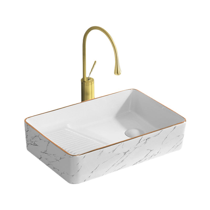 Traditional Vessel Bathroom Sink Rectangular Porcelain with Pop-Up Drain Vessel Clearhalo 'Bathroom Remodel & Bathroom Fixtures' 'Bathroom Sinks & Faucet Components' 'Bathroom Sinks' 'bathroom_sink' 'Home Improvement' 'home_improvement' 'home_improvement_bathroom_sink' 7133518