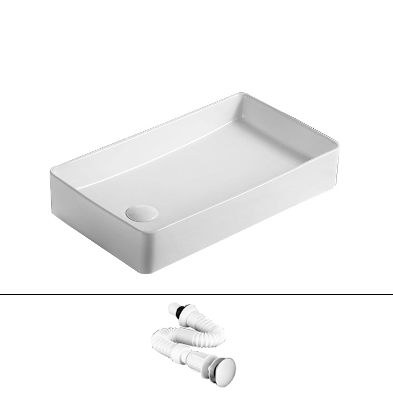 Traditional Vessel Bathroom Sink Rectangular Porcelain with Pop-Up Drain Vessel 24"L x 13.4"W x 4.3"H White Sink Clearhalo 'Bathroom Remodel & Bathroom Fixtures' 'Bathroom Sinks & Faucet Components' 'Bathroom Sinks' 'bathroom_sink' 'Home Improvement' 'home_improvement' 'home_improvement_bathroom_sink' 7133519