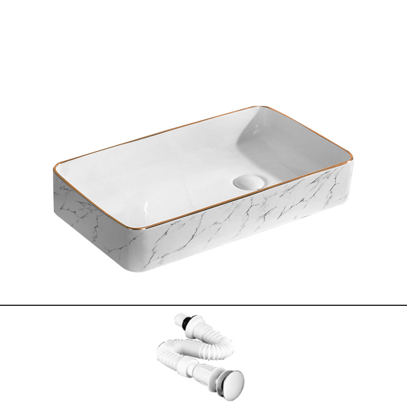 Traditional Vessel Bathroom Sink Rectangular Porcelain with Pop-Up Drain Vessel 24"L x 13.4"W x 4.3"H White Gold Sink Clearhalo 'Bathroom Remodel & Bathroom Fixtures' 'Bathroom Sinks & Faucet Components' 'Bathroom Sinks' 'bathroom_sink' 'Home Improvement' 'home_improvement' 'home_improvement_bathroom_sink' 7133520