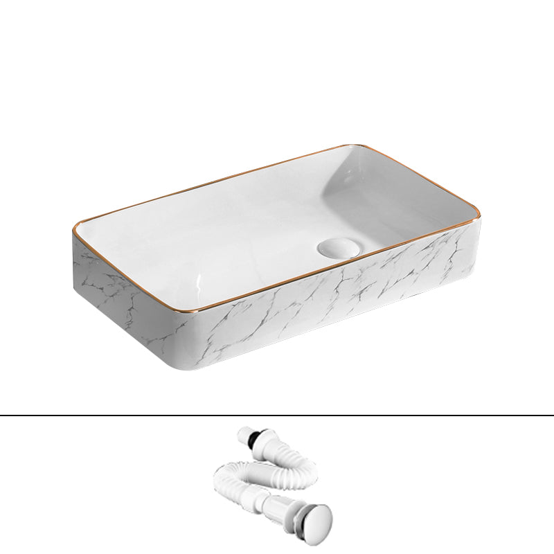 Traditional Vessel Bathroom Sink Rectangular Porcelain with Pop-Up Drain Vessel 24"L x 13.4"W x 4.3"H White/ Gold Sink Clearhalo 'Bathroom Remodel & Bathroom Fixtures' 'Bathroom Sinks & Faucet Components' 'Bathroom Sinks' 'bathroom_sink' 'Home Improvement' 'home_improvement' 'home_improvement_bathroom_sink' 7133520