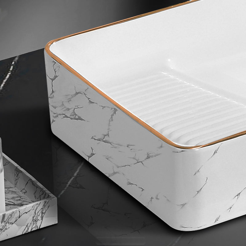 Traditional Vessel Bathroom Sink Rectangular Porcelain with Pop-Up Drain Vessel Clearhalo 'Bathroom Remodel & Bathroom Fixtures' 'Bathroom Sinks & Faucet Components' 'Bathroom Sinks' 'bathroom_sink' 'Home Improvement' 'home_improvement' 'home_improvement_bathroom_sink' 7133521