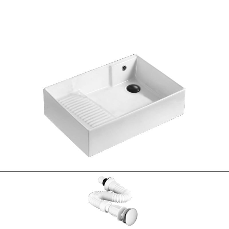 Traditional Vessel Bathroom Sink Rectangular Porcelain with Pop-Up Drain Vessel 22"L x 15"W x 6"H White Sink Clearhalo 'Bathroom Remodel & Bathroom Fixtures' 'Bathroom Sinks & Faucet Components' 'Bathroom Sinks' 'bathroom_sink' 'Home Improvement' 'home_improvement' 'home_improvement_bathroom_sink' 7133523