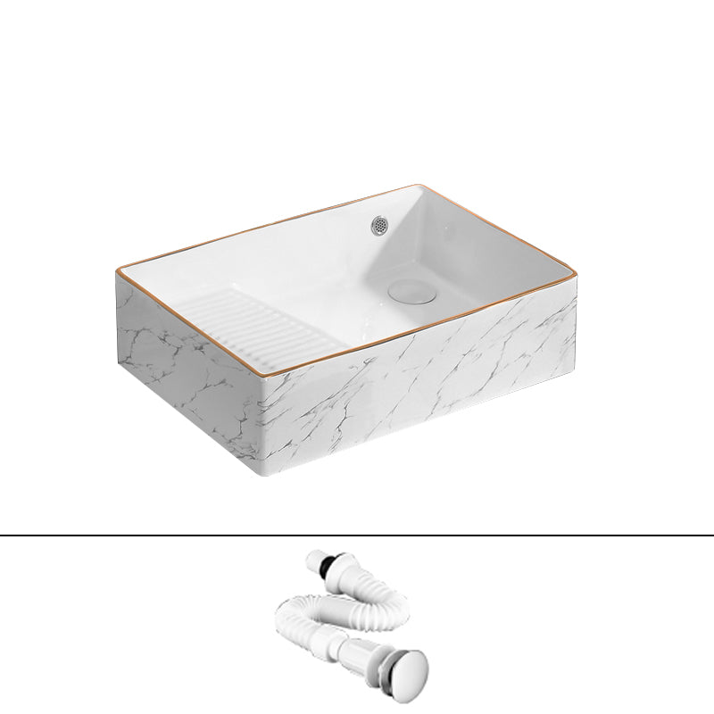 Traditional Vessel Bathroom Sink Rectangular Porcelain with Pop-Up Drain Vessel 22"L x 15"W x 6"H White Gold Sink Clearhalo 'Bathroom Remodel & Bathroom Fixtures' 'Bathroom Sinks & Faucet Components' 'Bathroom Sinks' 'bathroom_sink' 'Home Improvement' 'home_improvement' 'home_improvement_bathroom_sink' 7133525