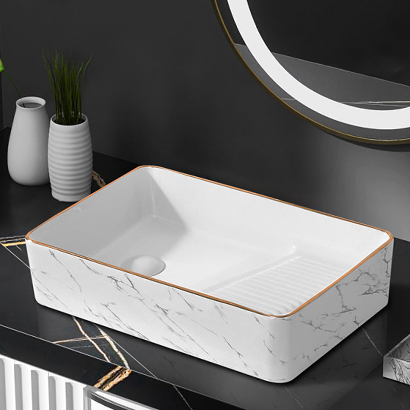 Traditional Vessel Bathroom Sink Rectangular Porcelain with Pop-Up Drain Vessel Clearhalo 'Bathroom Remodel & Bathroom Fixtures' 'Bathroom Sinks & Faucet Components' 'Bathroom Sinks' 'bathroom_sink' 'Home Improvement' 'home_improvement' 'home_improvement_bathroom_sink' 7133526
