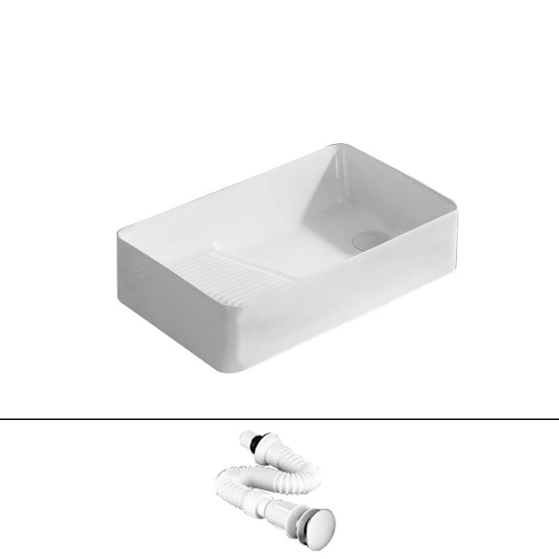 Traditional Vessel Bathroom Sink Rectangular Porcelain with Pop-Up Drain Vessel 22"L x 13"W x 5"H White Sink Clearhalo 'Bathroom Remodel & Bathroom Fixtures' 'Bathroom Sinks & Faucet Components' 'Bathroom Sinks' 'bathroom_sink' 'Home Improvement' 'home_improvement' 'home_improvement_bathroom_sink' 7133527