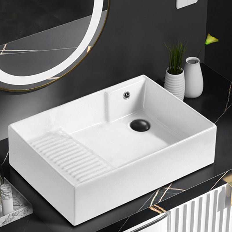 Traditional Vessel Bathroom Sink Rectangular Porcelain with Pop-Up Drain Vessel Clearhalo 'Bathroom Remodel & Bathroom Fixtures' 'Bathroom Sinks & Faucet Components' 'Bathroom Sinks' 'bathroom_sink' 'Home Improvement' 'home_improvement' 'home_improvement_bathroom_sink' 7133528
