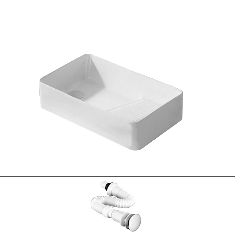 Traditional Vessel Bathroom Sink Rectangular Porcelain with Pop-Up Drain Vessel 22"L X 13"W X 5"H (Right Washboard) White Sink Clearhalo 'Bathroom Remodel & Bathroom Fixtures' 'Bathroom Sinks & Faucet Components' 'Bathroom Sinks' 'bathroom_sink' 'Home Improvement' 'home_improvement' 'home_improvement_bathroom_sink' 7133529