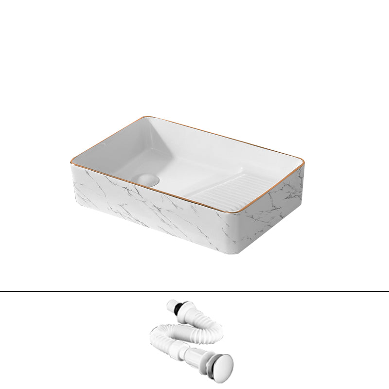 Traditional Vessel Bathroom Sink Rectangular Porcelain with Pop-Up Drain Vessel 20"L X 13"W X 5"H (Right Washboard) White Gold Sink Clearhalo 'Bathroom Remodel & Bathroom Fixtures' 'Bathroom Sinks & Faucet Components' 'Bathroom Sinks' 'bathroom_sink' 'Home Improvement' 'home_improvement' 'home_improvement_bathroom_sink' 7133531