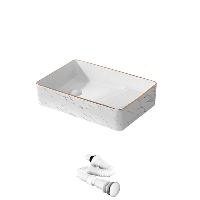Traditional Vessel Bathroom Sink Rectangular Porcelain with Pop-Up Drain Vessel 20"L X 13"W X 5"H (Right Washboard) White/ Gold Sink Clearhalo 'Bathroom Remodel & Bathroom Fixtures' 'Bathroom Sinks & Faucet Components' 'Bathroom Sinks' 'bathroom_sink' 'Home Improvement' 'home_improvement' 'home_improvement_bathroom_sink' 7133531