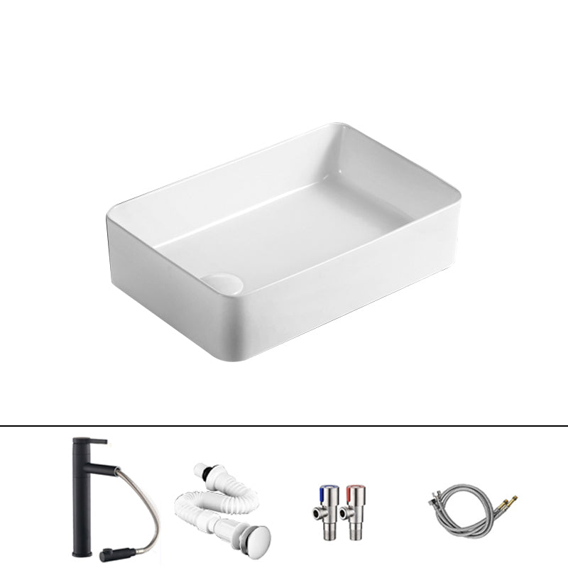 Traditional Vessel Bathroom Sink Rectangular Porcelain with Pop-Up Drain Vessel 20"L x 13"W x 4"H White Sink with Faucet Clearhalo 'Bathroom Remodel & Bathroom Fixtures' 'Bathroom Sinks & Faucet Components' 'Bathroom Sinks' 'bathroom_sink' 'Home Improvement' 'home_improvement' 'home_improvement_bathroom_sink' 7133532