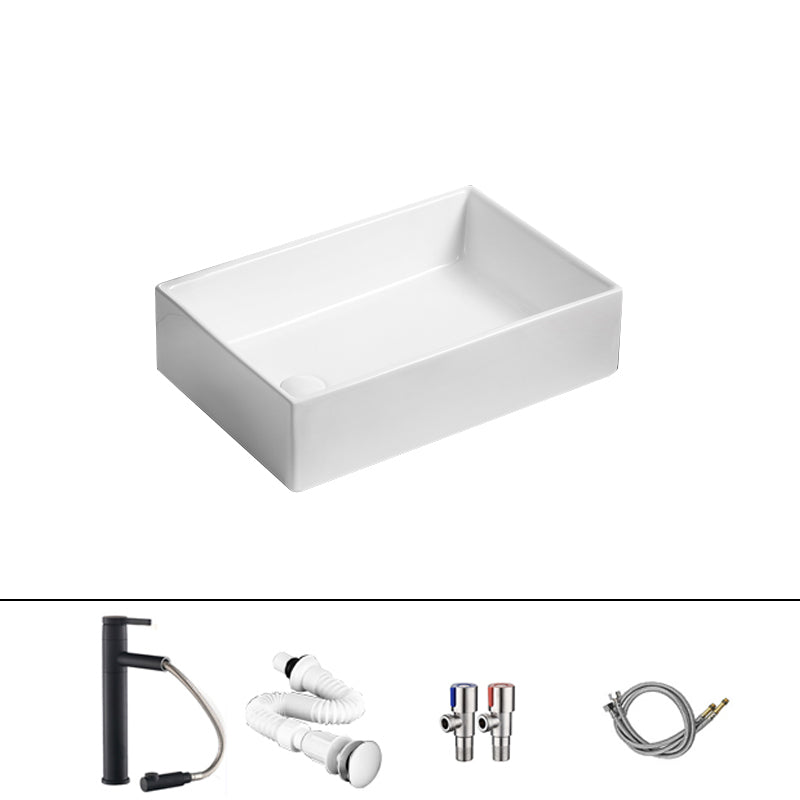 Traditional Vessel Bathroom Sink Rectangular Porcelain with Pop-Up Drain Vessel 23.6"L x 15.7"W x 6.3"H White Sink with Faucet Clearhalo 'Bathroom Remodel & Bathroom Fixtures' 'Bathroom Sinks & Faucet Components' 'Bathroom Sinks' 'bathroom_sink' 'Home Improvement' 'home_improvement' 'home_improvement_bathroom_sink' 7133534