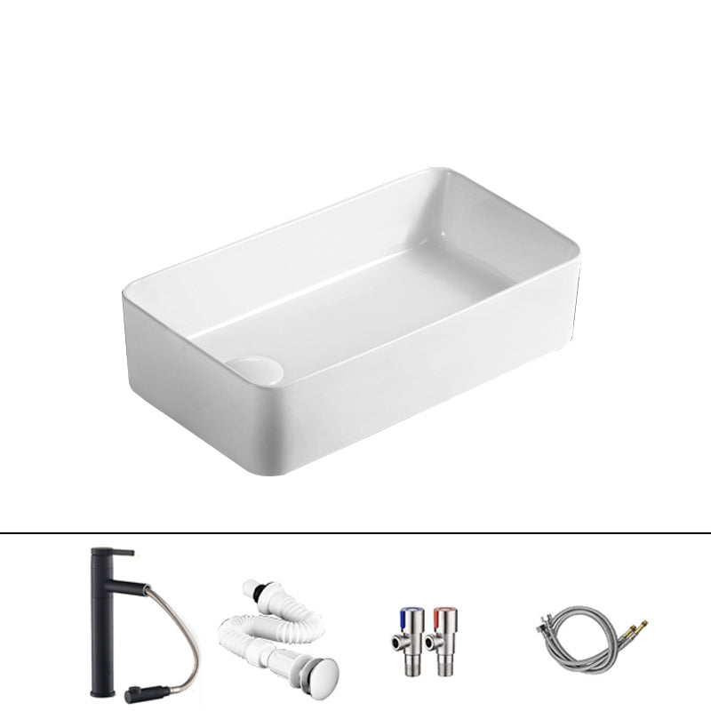 Traditional Vessel Bathroom Sink Rectangular Porcelain with Pop-Up Drain Vessel 19.3"L x 11.4"W x 4.9"H White Sink with Faucet Clearhalo 'Bathroom Remodel & Bathroom Fixtures' 'Bathroom Sinks & Faucet Components' 'Bathroom Sinks' 'bathroom_sink' 'Home Improvement' 'home_improvement' 'home_improvement_bathroom_sink' 7133535
