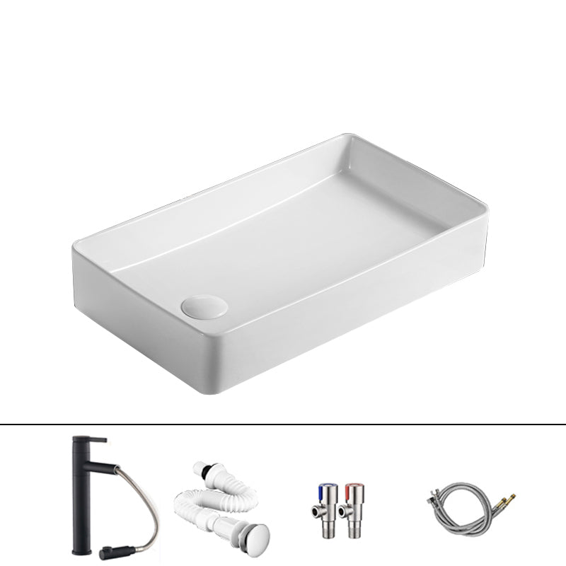 Traditional Vessel Bathroom Sink Rectangular Porcelain with Pop-Up Drain Vessel 24"L x 13.4"W x 4.3"H White Sink with Faucet Clearhalo 'Bathroom Remodel & Bathroom Fixtures' 'Bathroom Sinks & Faucet Components' 'Bathroom Sinks' 'bathroom_sink' 'Home Improvement' 'home_improvement' 'home_improvement_bathroom_sink' 7133536
