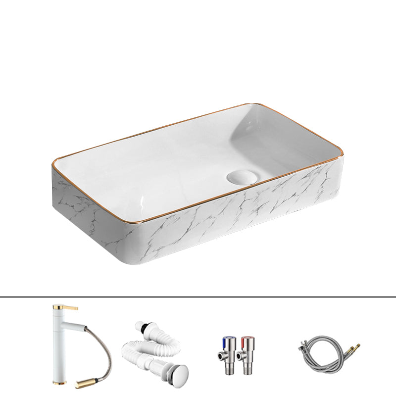 Traditional Vessel Bathroom Sink Rectangular Porcelain with Pop-Up Drain Vessel 24"L x 13.4"W x 4.3"H White Gold Sink with Faucet Clearhalo 'Bathroom Remodel & Bathroom Fixtures' 'Bathroom Sinks & Faucet Components' 'Bathroom Sinks' 'bathroom_sink' 'Home Improvement' 'home_improvement' 'home_improvement_bathroom_sink' 7133537