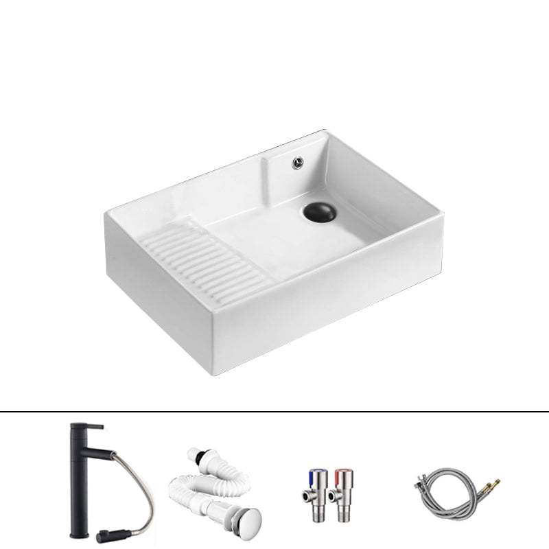 Traditional Vessel Bathroom Sink Rectangular Porcelain with Pop-Up Drain Vessel 22"L x 15"W x 6"H White Sink with Faucet Clearhalo 'Bathroom Remodel & Bathroom Fixtures' 'Bathroom Sinks & Faucet Components' 'Bathroom Sinks' 'bathroom_sink' 'Home Improvement' 'home_improvement' 'home_improvement_bathroom_sink' 7133538