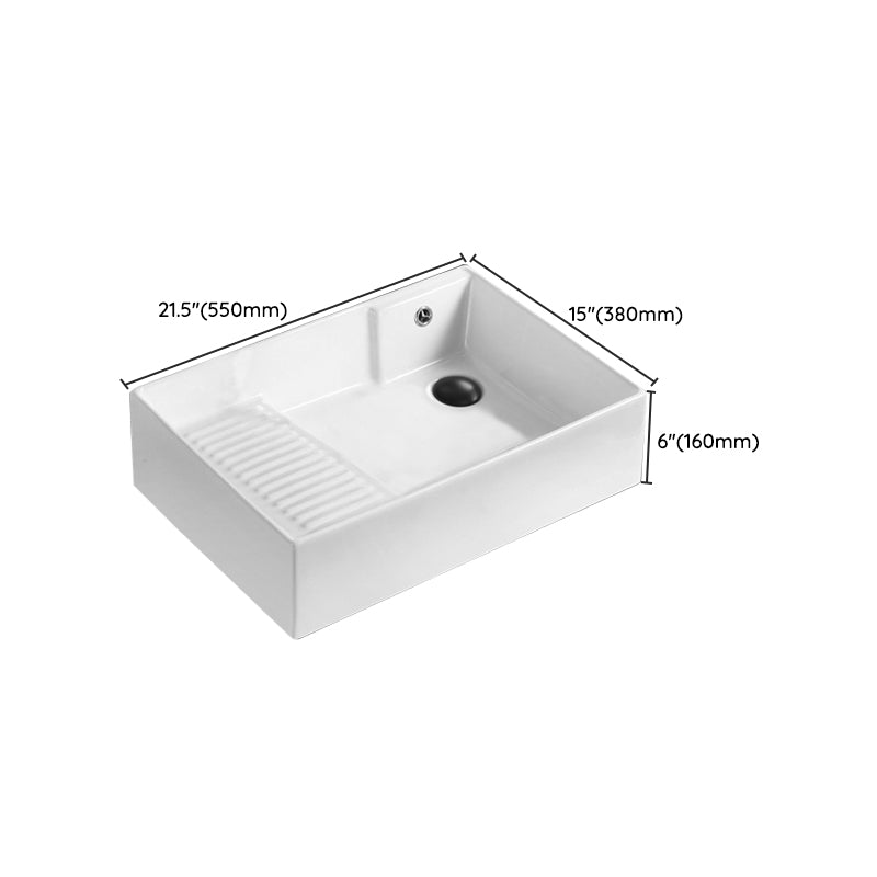 Traditional Vessel Bathroom Sink Rectangular Porcelain with Pop-Up Drain Vessel Clearhalo 'Bathroom Remodel & Bathroom Fixtures' 'Bathroom Sinks & Faucet Components' 'Bathroom Sinks' 'bathroom_sink' 'Home Improvement' 'home_improvement' 'home_improvement_bathroom_sink' 7133549