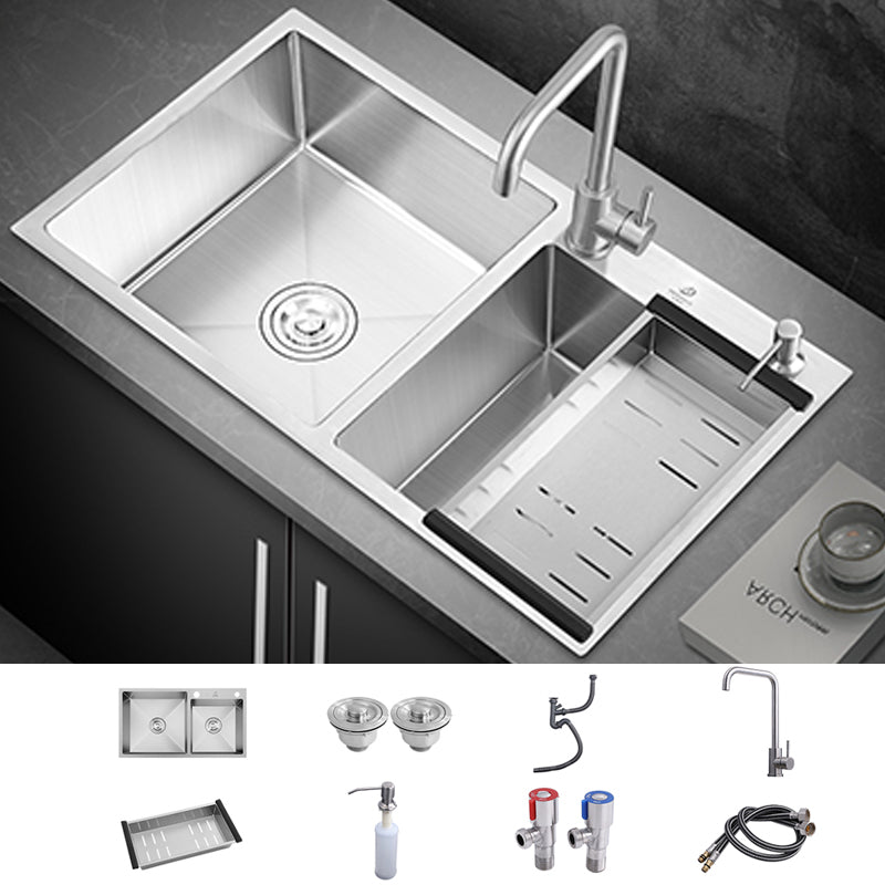 Modern Style Kitchen Sink Overflow Hole Design Scratch Resistant Kitchen Sink Sink with Faucet Seven Character Faucet Clearhalo 'Home Improvement' 'home_improvement' 'home_improvement_kitchen_sinks' 'Kitchen Remodel & Kitchen Fixtures' 'Kitchen Sinks & Faucet Components' 'Kitchen Sinks' 'kitchen_sinks' 7134186