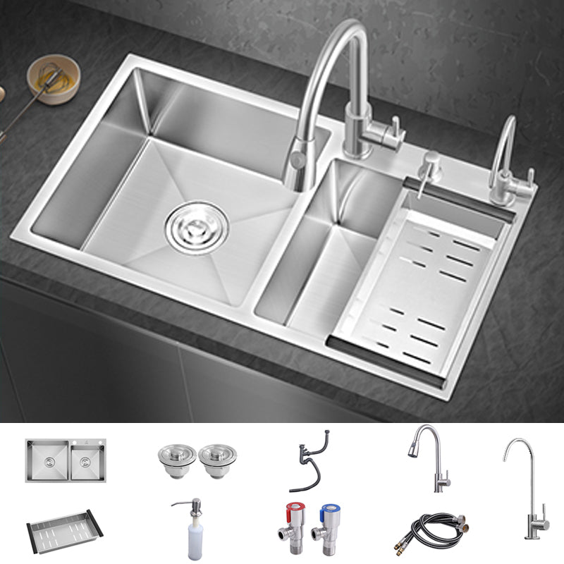Modern Style Kitchen Sink Overflow Hole Design Scratch Resistant Kitchen Sink Sink with Faucet Pulling Faucet & Water Purification Faucet Clearhalo 'Home Improvement' 'home_improvement' 'home_improvement_kitchen_sinks' 'Kitchen Remodel & Kitchen Fixtures' 'Kitchen Sinks & Faucet Components' 'Kitchen Sinks' 'kitchen_sinks' 7134188