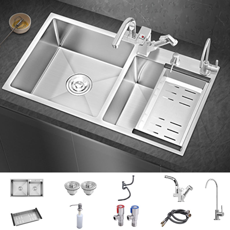 Modern Style Kitchen Sink Overflow Hole Design Scratch Resistant Kitchen Sink Sink with Faucet Robot Faucet + Water Purification Faucet Clearhalo 'Home Improvement' 'home_improvement' 'home_improvement_kitchen_sinks' 'Kitchen Remodel & Kitchen Fixtures' 'Kitchen Sinks & Faucet Components' 'Kitchen Sinks' 'kitchen_sinks' 7134190