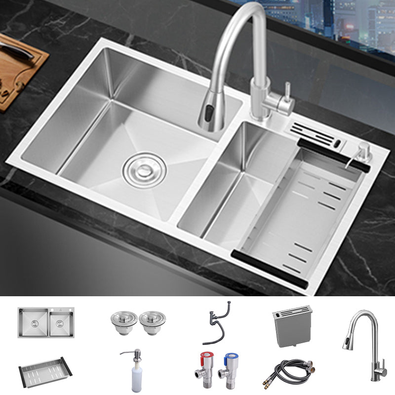 Modern Style Kitchen Sink Overflow Hole Design Scratch Resistant Kitchen Sink Sink with Faucet Pull Out Faucet With Knife Carrier Clearhalo 'Home Improvement' 'home_improvement' 'home_improvement_kitchen_sinks' 'Kitchen Remodel & Kitchen Fixtures' 'Kitchen Sinks & Faucet Components' 'Kitchen Sinks' 'kitchen_sinks' 7134192