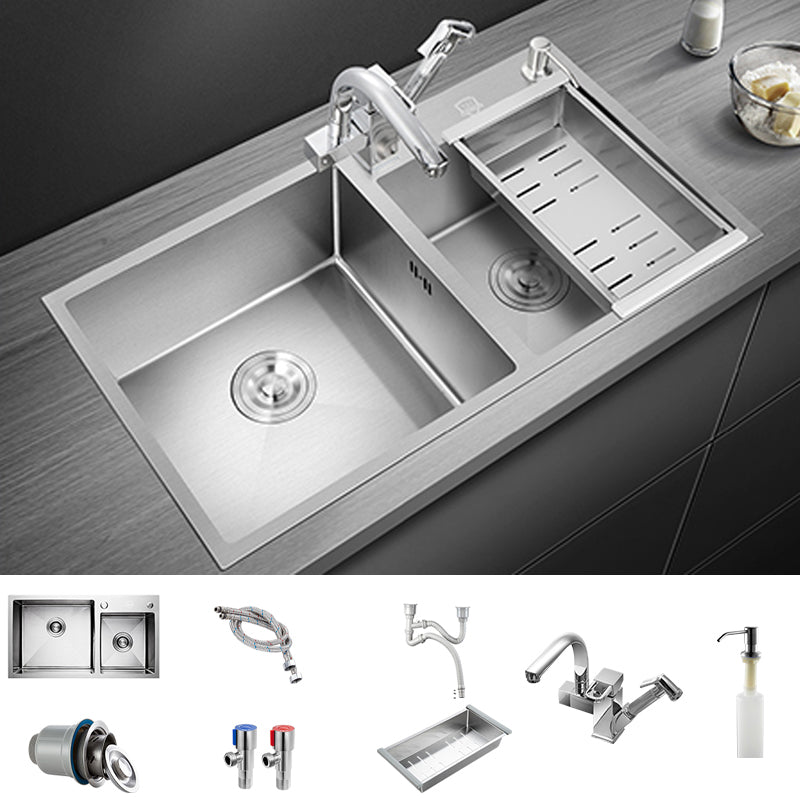 Modern Style Kitchen Sink Overflow Hole Design Drop-In Kitchen Sink Sink with Faucet Robot Faucet Clearhalo 'Home Improvement' 'home_improvement' 'home_improvement_kitchen_sinks' 'Kitchen Remodel & Kitchen Fixtures' 'Kitchen Sinks & Faucet Components' 'Kitchen Sinks' 'kitchen_sinks' 7134233