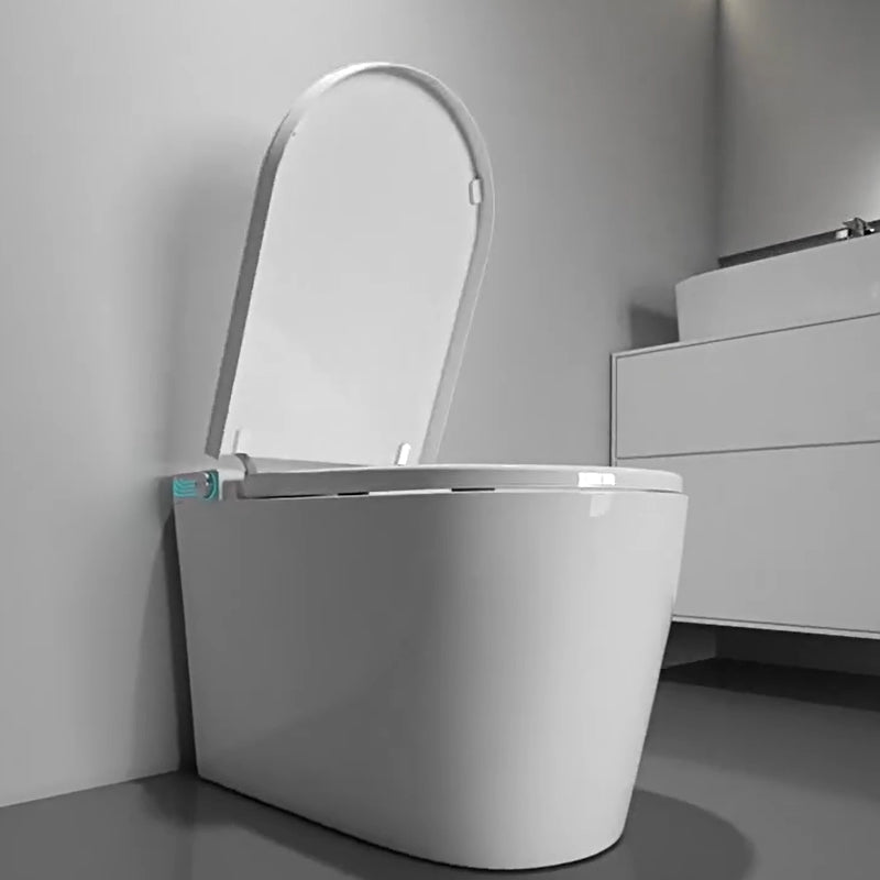 Modern Floor Mount Flush Toilet Heated Seat Included White Toilet Bowl for Washroom Foot Touch Flush (Standard Configuration) 12" Clearhalo 'Bathroom Remodel & Bathroom Fixtures' 'Home Improvement' 'home_improvement' 'home_improvement_toilets' 'Toilets & Bidets' 'Toilets' 7139700