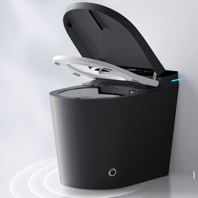 Modern Floor Mount Flush Toilet Siphon Jet Urine Toilet with Slow Close Seat for Washroom Black Automatic Lid( Top Configuration) 12" Clearhalo 'Bathroom Remodel & Bathroom Fixtures' 'Home Improvement' 'home_improvement' 'home_improvement_toilets' 'Toilets & Bidets' 'Toilets' 7139744