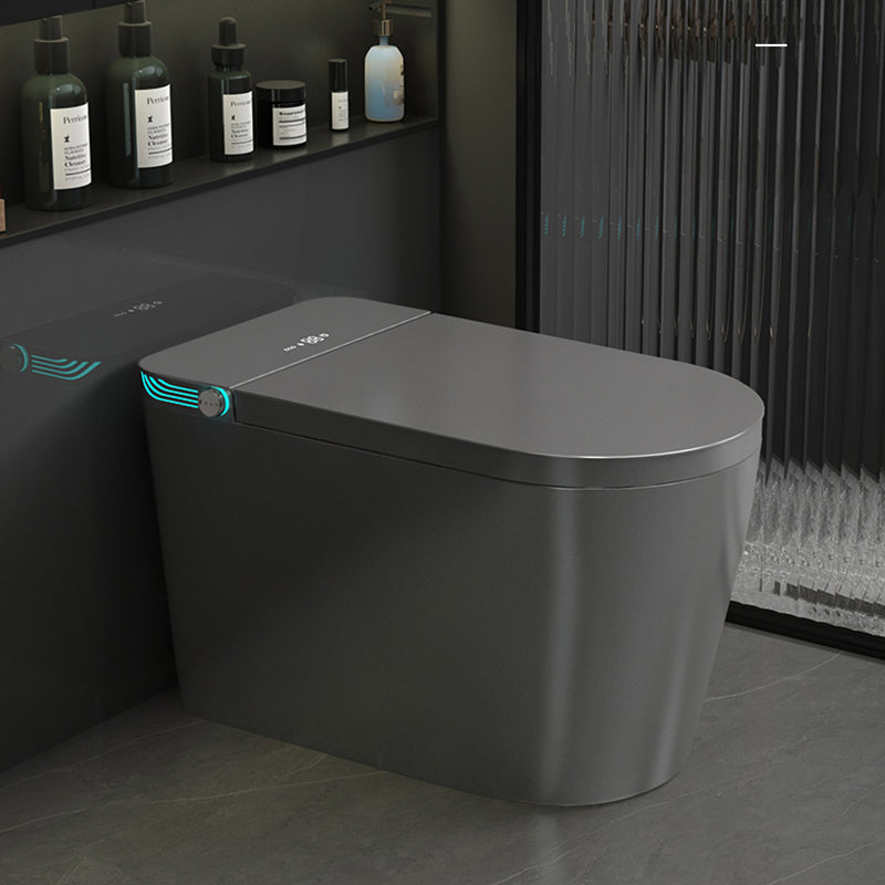 Modern Floor Mounted Flush Toilet Siphon Jet Urine Toilet with Heated Seat for Washroom Grey Foot Touch Flush (Standard Configuration) 12" Clearhalo 'Bathroom Remodel & Bathroom Fixtures' 'Home Improvement' 'home_improvement' 'home_improvement_toilets' 'Toilets & Bidets' 'Toilets' 7139767