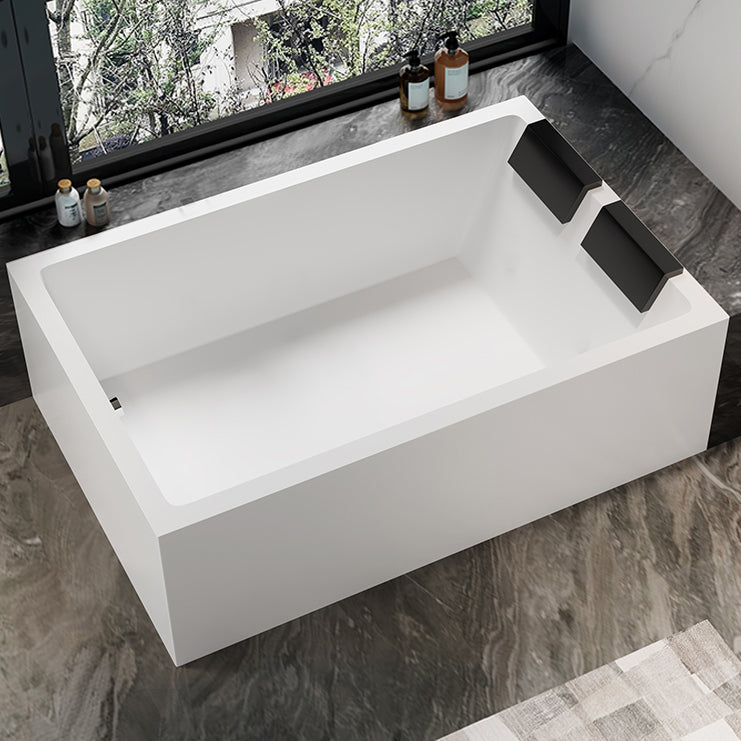 Modern Rectangular Acrylic Bathtub Stand Alone Soaking White Bath Left Tub with Pillow Clearhalo 'Bathroom Remodel & Bathroom Fixtures' 'Bathtubs' 'Home Improvement' 'home_improvement' 'home_improvement_bathtubs' 'Showers & Bathtubs' 7139877
