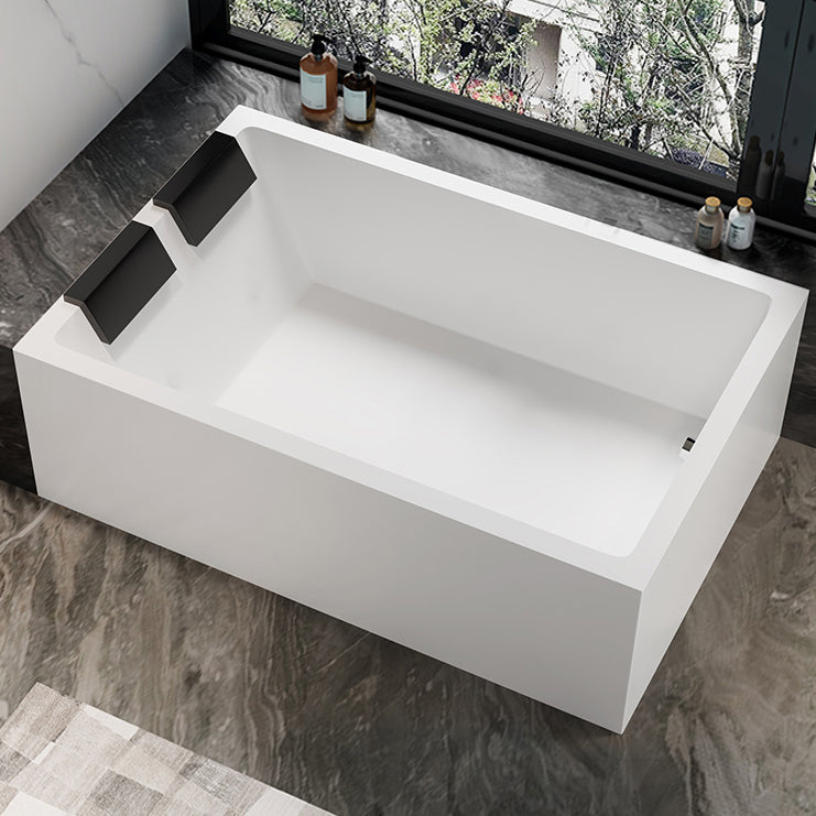 Modern Rectangular Acrylic Bathtub Stand Alone Soaking White Bath Right Tub with Pillow Clearhalo 'Bathroom Remodel & Bathroom Fixtures' 'Bathtubs' 'Home Improvement' 'home_improvement' 'home_improvement_bathtubs' 'Showers & Bathtubs' 7139880