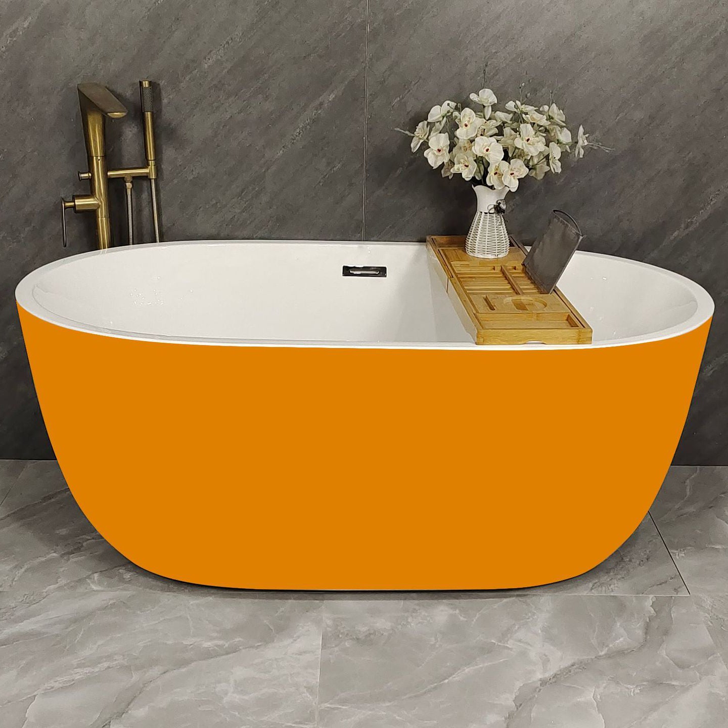 Acrylic Freestanding Soaking Bathtub Antique Finish Oval Modern Bath Tub Orange Clearhalo 'Bathroom Remodel & Bathroom Fixtures' 'Bathtubs' 'Home Improvement' 'home_improvement' 'home_improvement_bathtubs' 'Showers & Bathtubs' 7139924
