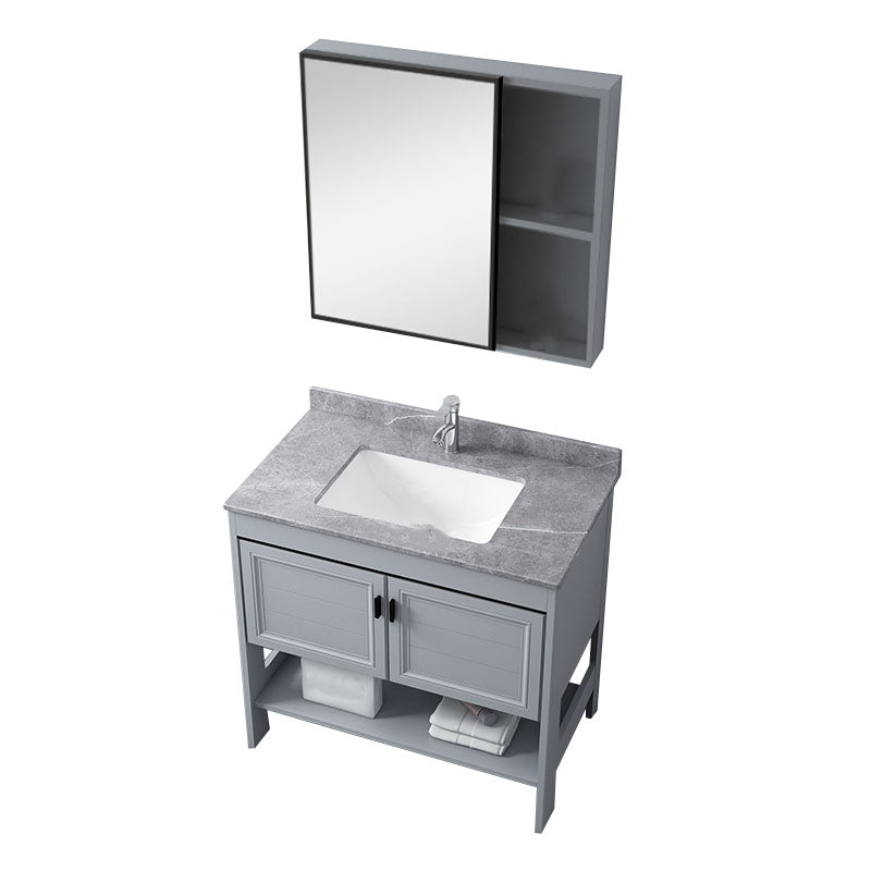 Grey Freestanding Vanity Metal Frame Glam Single Sink Shelving Included Vanity Vanity & Faucet & Mirror Cabinet Clearhalo 'Bathroom Remodel & Bathroom Fixtures' 'Bathroom Vanities' 'bathroom_vanities' 'Home Improvement' 'home_improvement' 'home_improvement_bathroom_vanities' 7145125