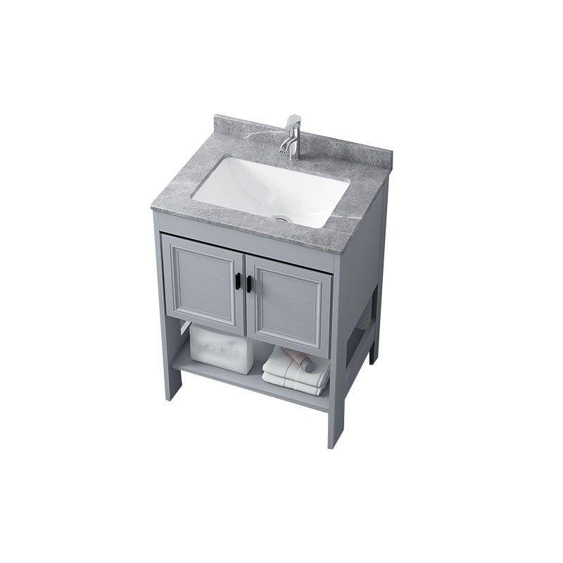 Grey Freestanding Vanity Metal Frame Glam Single Sink Shelving Included Vanity Vanity & Faucet 24"L x 19"W x 31"H Clearhalo 'Bathroom Remodel & Bathroom Fixtures' 'Bathroom Vanities' 'bathroom_vanities' 'Home Improvement' 'home_improvement' 'home_improvement_bathroom_vanities' 7145126