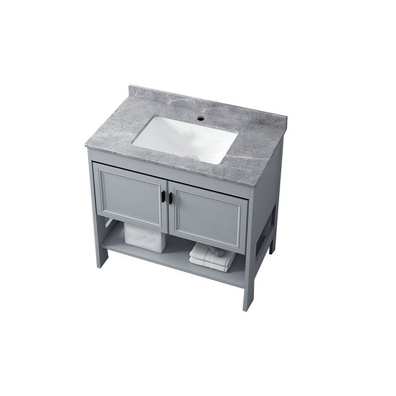 Grey Freestanding Vanity Metal Frame Glam Single Sink Shelving Included Vanity Bathroom Vanity Clearhalo 'Bathroom Remodel & Bathroom Fixtures' 'Bathroom Vanities' 'bathroom_vanities' 'Home Improvement' 'home_improvement' 'home_improvement_bathroom_vanities' 7145128