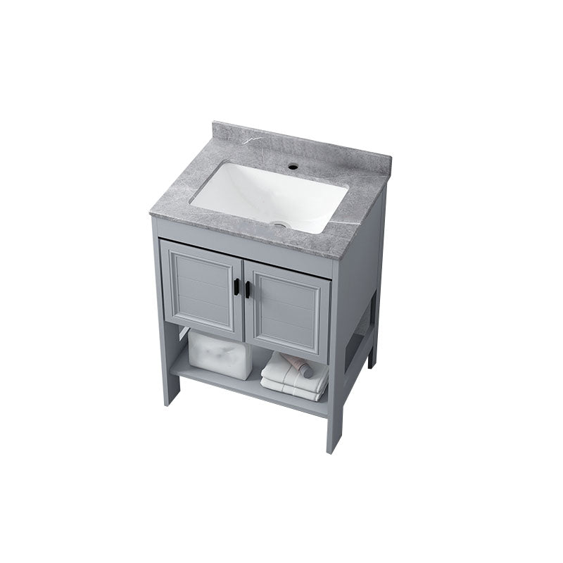 Grey Freestanding Vanity Metal Frame Glam Single Sink Shelving Included Vanity Bathroom Vanity 24"L x 19"W x 31"H Clearhalo 'Bathroom Remodel & Bathroom Fixtures' 'Bathroom Vanities' 'bathroom_vanities' 'Home Improvement' 'home_improvement' 'home_improvement_bathroom_vanities' 7145130