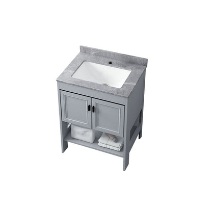Grey Freestanding Vanity Metal Frame Glam Single Sink Shelving Included Vanity Bathroom Vanity 24"L x 19"W x 31"H Clearhalo 'Bathroom Remodel & Bathroom Fixtures' 'Bathroom Vanities' 'bathroom_vanities' 'Home Improvement' 'home_improvement' 'home_improvement_bathroom_vanities' 7145130