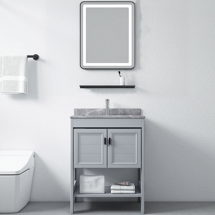 Grey Freestanding Vanity Metal Frame Glam Single Sink Shelving Included Vanity Clearhalo 'Bathroom Remodel & Bathroom Fixtures' 'Bathroom Vanities' 'bathroom_vanities' 'Home Improvement' 'home_improvement' 'home_improvement_bathroom_vanities' 7145131