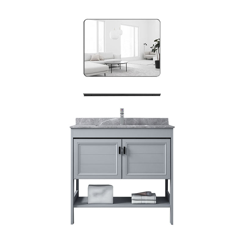 Grey Freestanding Vanity Metal Frame Glam Single Sink Shelving Included Vanity Vanity & Faucet & Mirrors Clearhalo 'Bathroom Remodel & Bathroom Fixtures' 'Bathroom Vanities' 'bathroom_vanities' 'Home Improvement' 'home_improvement' 'home_improvement_bathroom_vanities' 7145132
