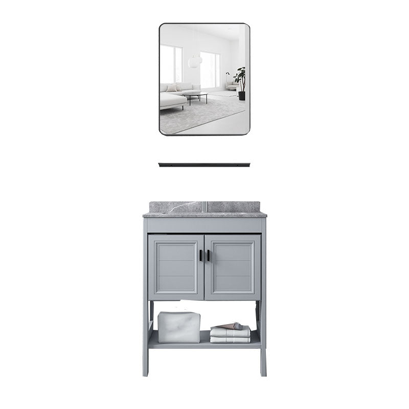 Grey Freestanding Vanity Metal Frame Glam Single Sink Shelving Included Vanity Vanity & Faucet & Mirrors 24"L x 19"W x 31"H Clearhalo 'Bathroom Remodel & Bathroom Fixtures' 'Bathroom Vanities' 'bathroom_vanities' 'Home Improvement' 'home_improvement' 'home_improvement_bathroom_vanities' 7145134