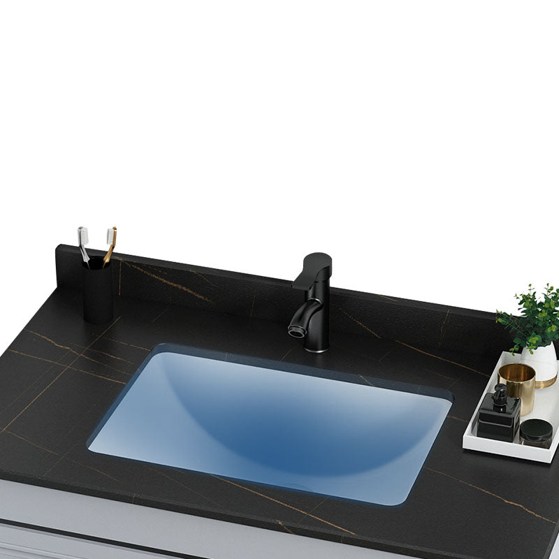 Grey Freestanding Vanity Metal Frame Glam Single Sink Shelving Included Vanity Clearhalo 'Bathroom Remodel & Bathroom Fixtures' 'Bathroom Vanities' 'bathroom_vanities' 'Home Improvement' 'home_improvement' 'home_improvement_bathroom_vanities' 7145135