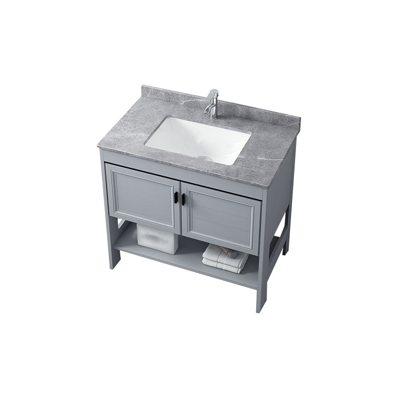 Grey Freestanding Vanity Metal Frame Glam Single Sink Shelving Included Vanity Vanity & Faucet Clearhalo 'Bathroom Remodel & Bathroom Fixtures' 'Bathroom Vanities' 'bathroom_vanities' 'Home Improvement' 'home_improvement' 'home_improvement_bathroom_vanities' 7145136