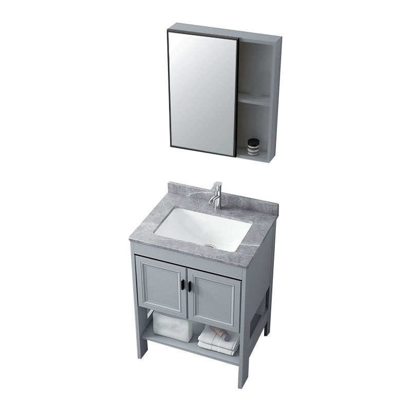 Grey Freestanding Vanity Metal Frame Glam Single Sink Shelving Included Vanity Vanity & Faucet & Mirror Cabinet 24"L x 19"W x 31"H Clearhalo 'Bathroom Remodel & Bathroom Fixtures' 'Bathroom Vanities' 'bathroom_vanities' 'Home Improvement' 'home_improvement' 'home_improvement_bathroom_vanities' 7145138
