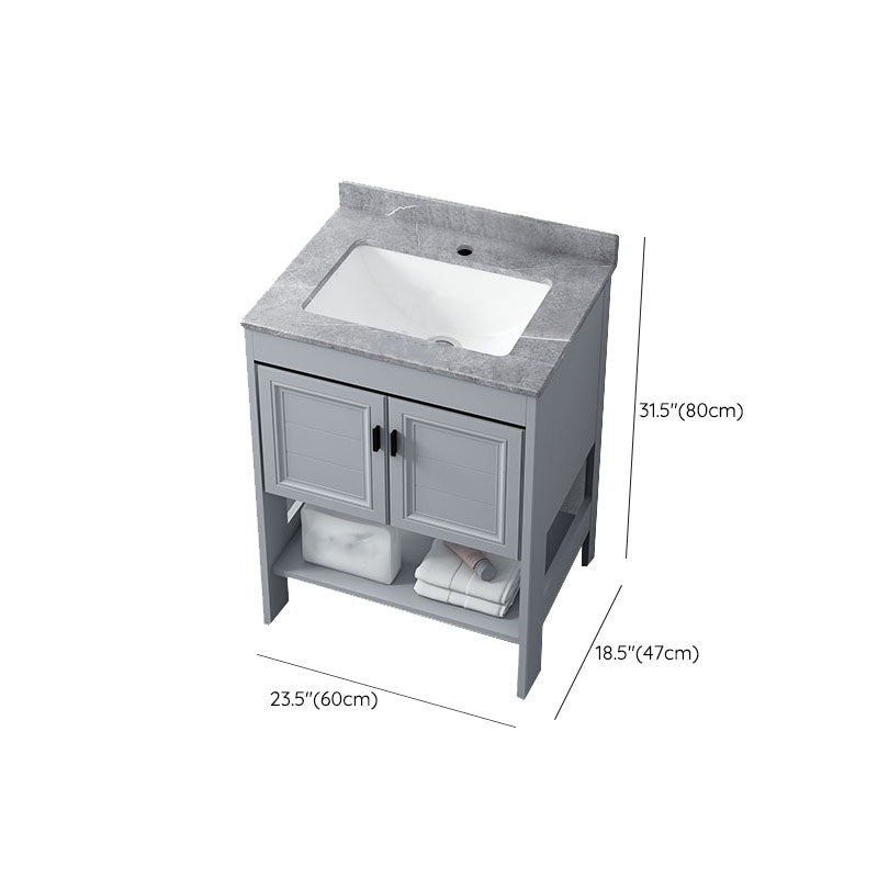 Grey Freestanding Vanity Metal Frame Glam Single Sink Shelving Included Vanity Clearhalo 'Bathroom Remodel & Bathroom Fixtures' 'Bathroom Vanities' 'bathroom_vanities' 'Home Improvement' 'home_improvement' 'home_improvement_bathroom_vanities' 7145140