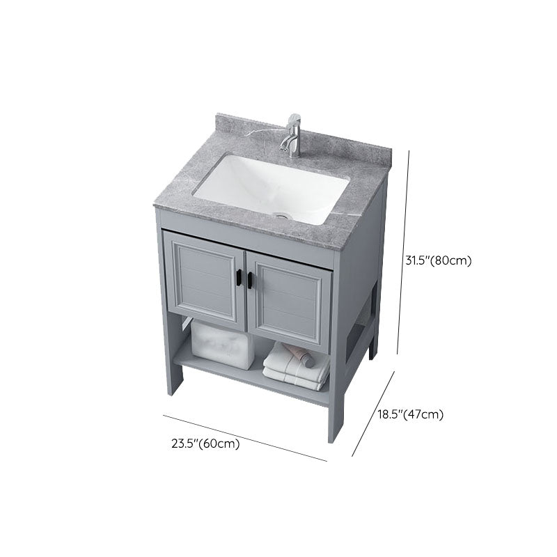 Grey Freestanding Vanity Metal Frame Glam Single Sink Shelving Included Vanity Clearhalo 'Bathroom Remodel & Bathroom Fixtures' 'Bathroom Vanities' 'bathroom_vanities' 'Home Improvement' 'home_improvement' 'home_improvement_bathroom_vanities' 7145143