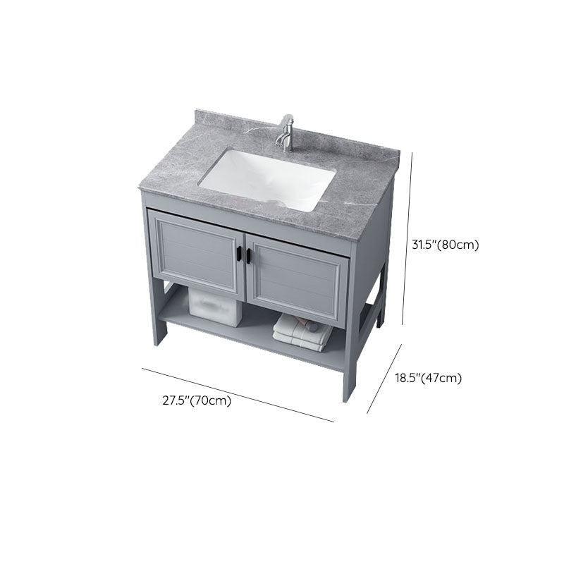 Grey Freestanding Vanity Metal Frame Glam Single Sink Shelving Included Vanity Clearhalo 'Bathroom Remodel & Bathroom Fixtures' 'Bathroom Vanities' 'bathroom_vanities' 'Home Improvement' 'home_improvement' 'home_improvement_bathroom_vanities' 7145144