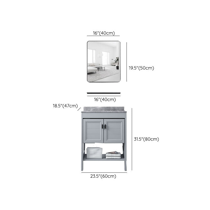 Grey Freestanding Vanity Metal Frame Glam Single Sink Shelving Included Vanity Clearhalo 'Bathroom Remodel & Bathroom Fixtures' 'Bathroom Vanities' 'bathroom_vanities' 'Home Improvement' 'home_improvement' 'home_improvement_bathroom_vanities' 7145146