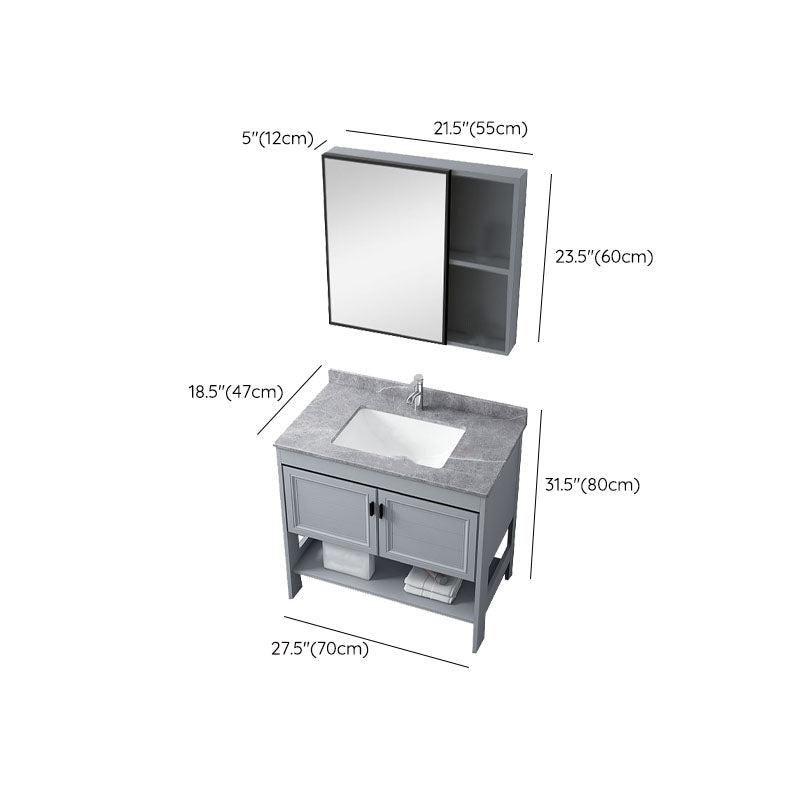 Grey Freestanding Vanity Metal Frame Glam Single Sink Shelving Included Vanity Clearhalo 'Bathroom Remodel & Bathroom Fixtures' 'Bathroom Vanities' 'bathroom_vanities' 'Home Improvement' 'home_improvement' 'home_improvement_bathroom_vanities' 7145150